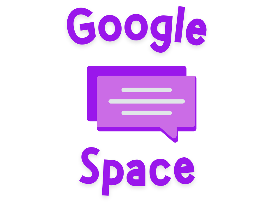 Icon of purple chat message surrounded by purple text "Google Space"