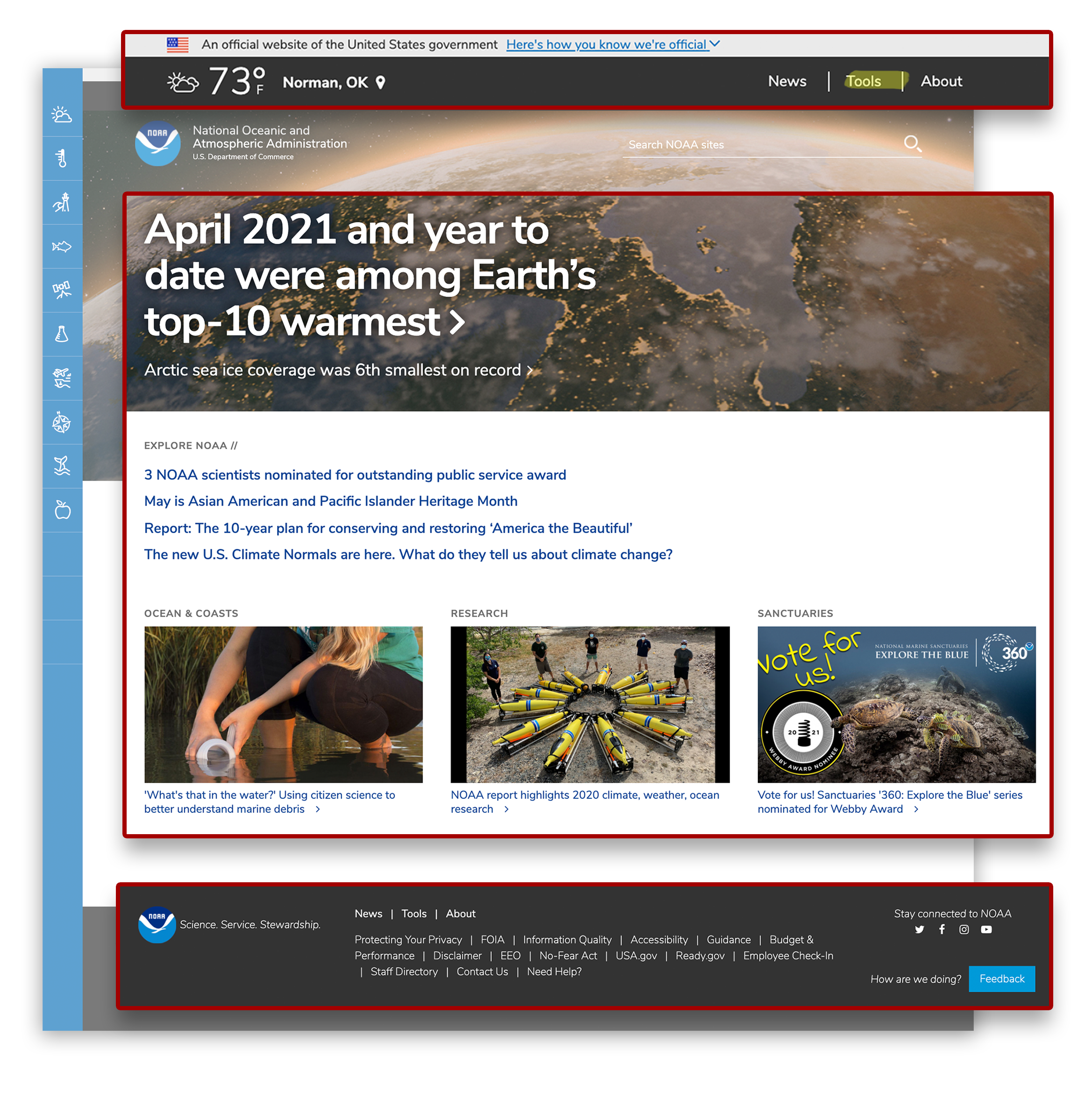 NOAA.gov homepage updates
