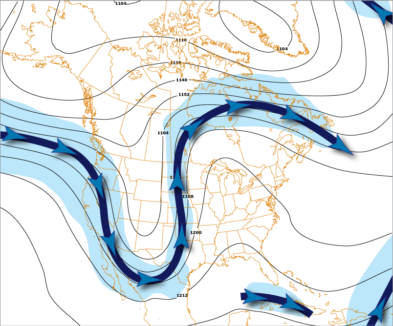 Locations of the jet stream