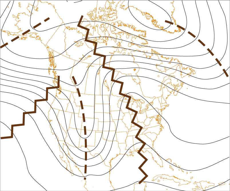 Locations of troughs and ridges.