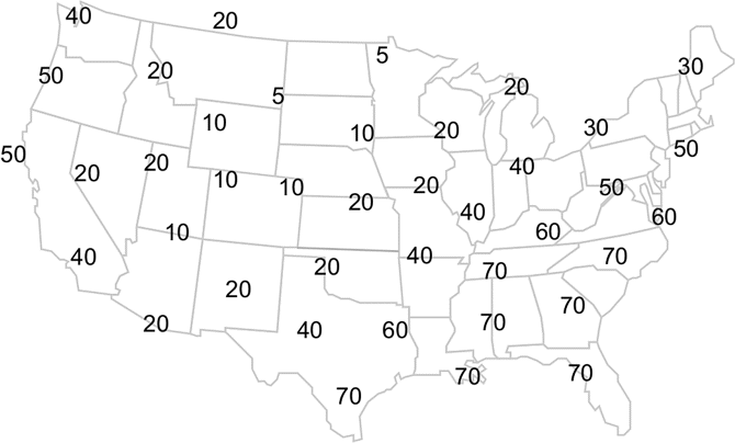 Dew point temperature map.