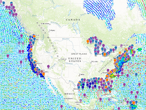 Map of the US with data collection points