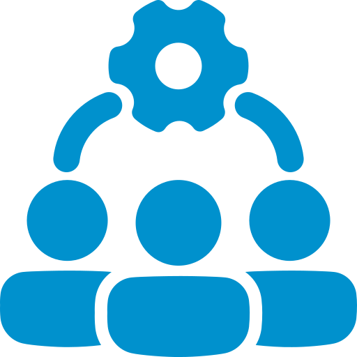 Icon of three individuals looking at setting gear.