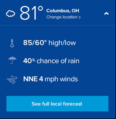 NOAA homepage weather widget information