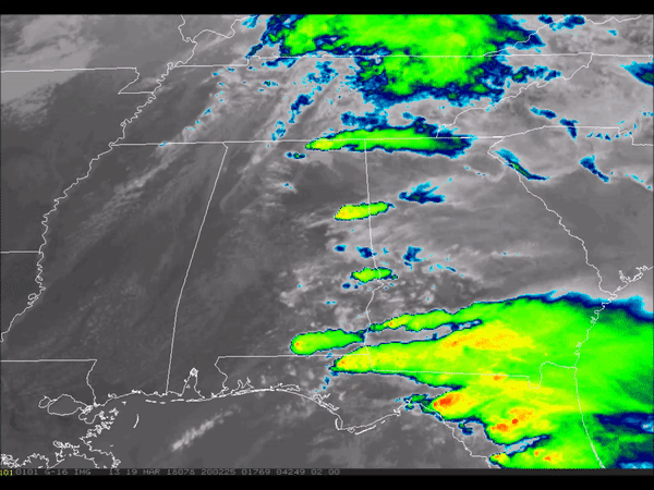 On March 19, 2018 supercell thunderstorms producing tornadoes in northern Alabama are visible in this GOES-R loop.