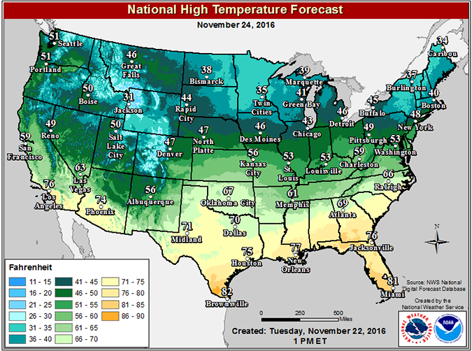 National high temperature forecast. 