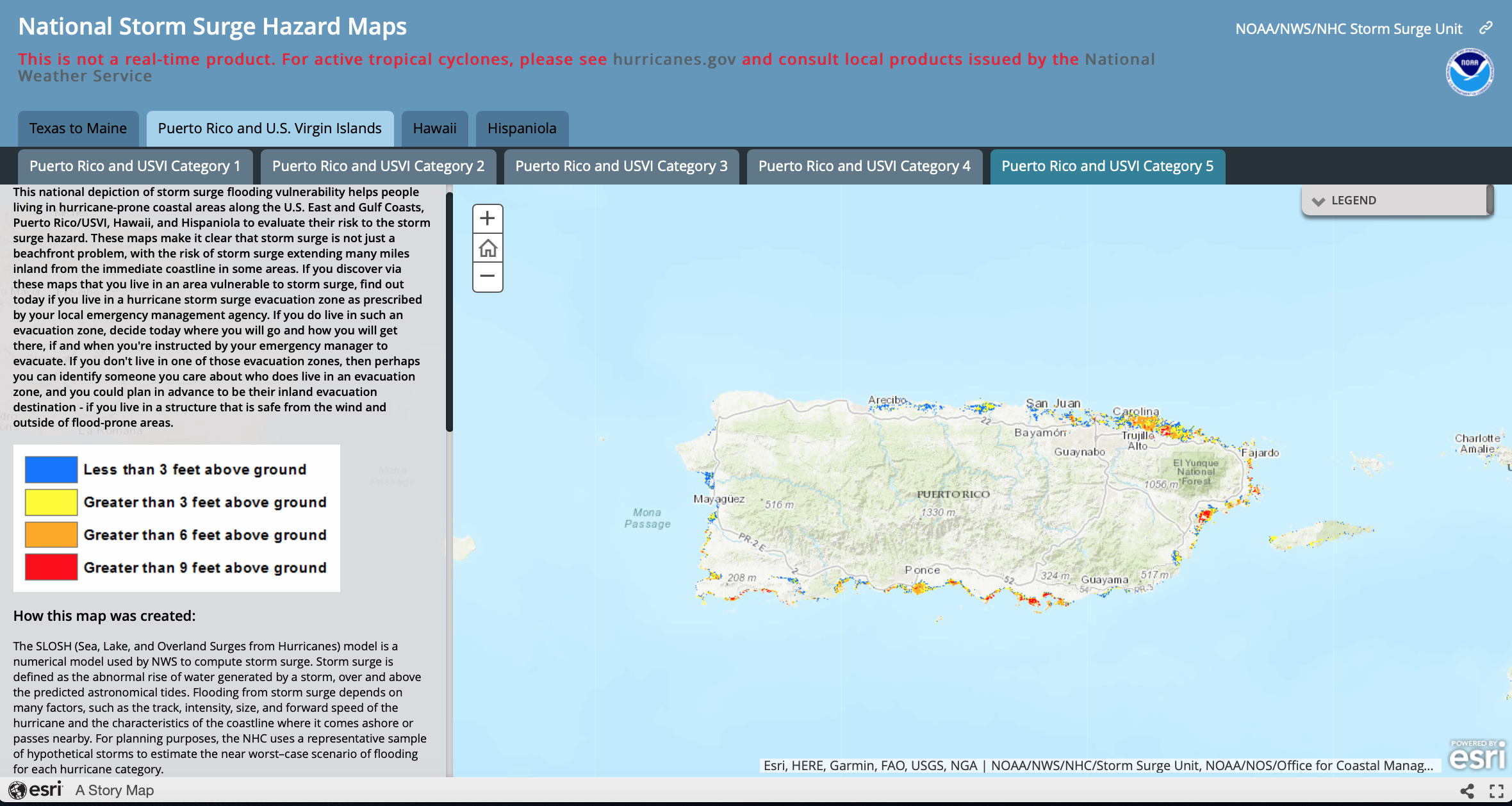 These interactive maps show areas of storm surge flooding vulnerability. It helps people living in hurricane-prone areas evaluate their risk to the hazards of storm surge. 