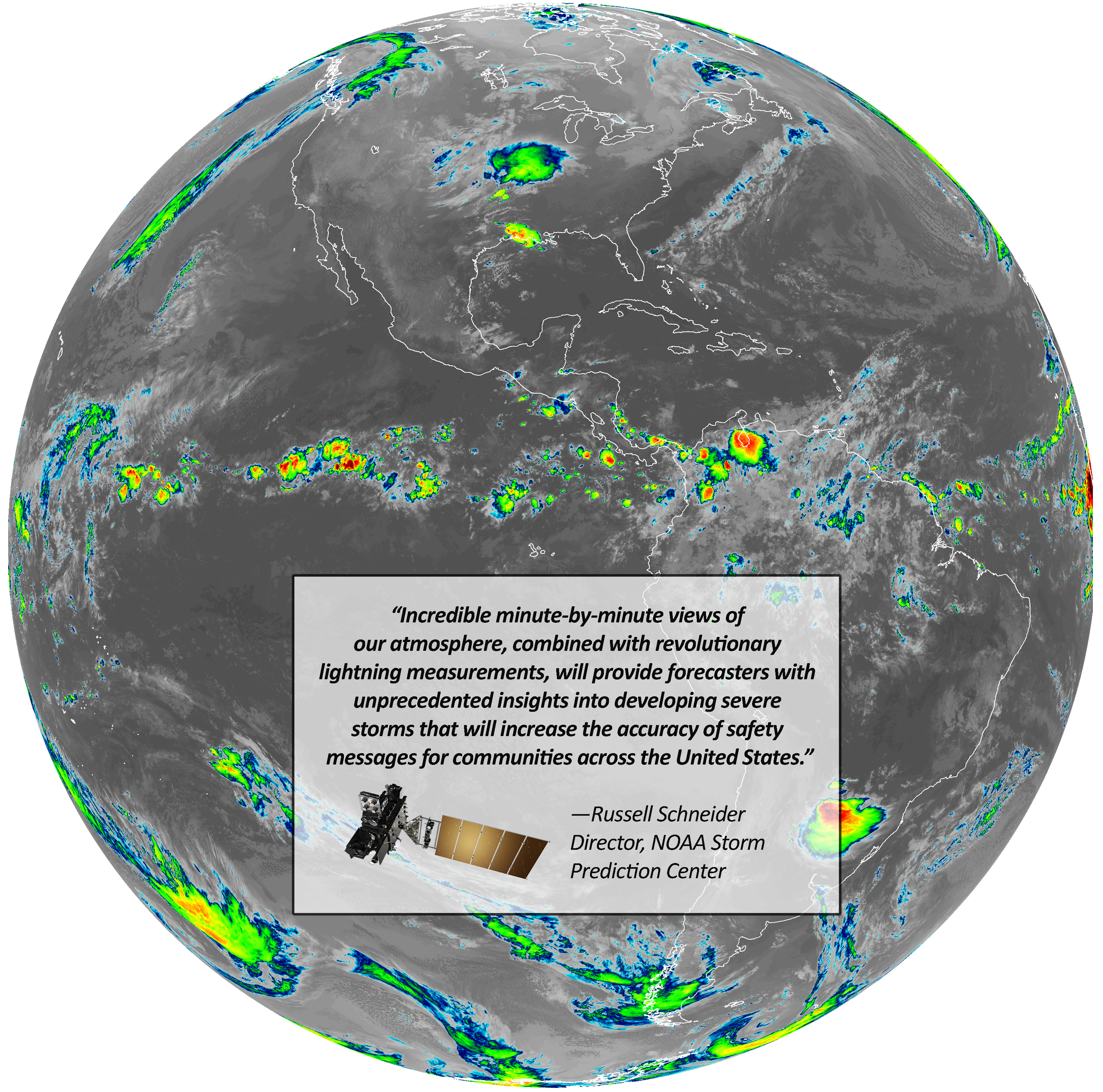 GOES-16 captured this color-enhanced infrared image of the Western Hemisphere on May 3, 2017 using one of the new spectral channels available on the GOES-16 Advanced Baseline Imager.