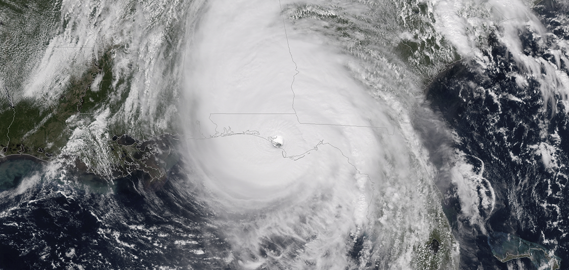 NOAA's GOES-East captured this image of Hurricane Michael as it came ashore near Mexico Beach, Florida on Oct. 10, 2018. According to the National Hurricane Center, Michael intensified before landfall with maximum sustained winds of 160 mph, heavy rainfall, and deadly storm surge.
