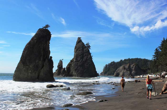 Visitors enjoy the scenery at Rialto Beach along the Olympic Coast National Marine Sanctuary.
