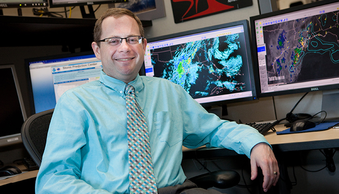 Patrick Marsh in the Storm Prediction Center, Norman, Oklahoma.