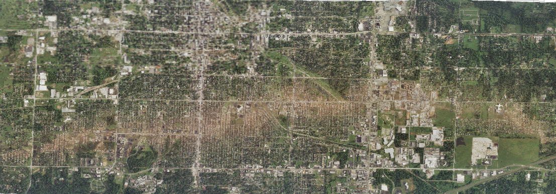 Joplin, Missouri: Damage surveys confirm a tornado’s path
After NOAA’s aerial team completes its damage survey, scientists can weave together hundreds of individual images to produce an image of a tornado’s path. Pictured above is Joplin, Missouri, following the May 22, 2011, EF-5 tornado. This mile-wide tornado traveled approximately 22 miles on the ground killing 158 people. It was the deadliest single tornado to strike the U.S. since 1947. According to NOAA economists, the outbreak of