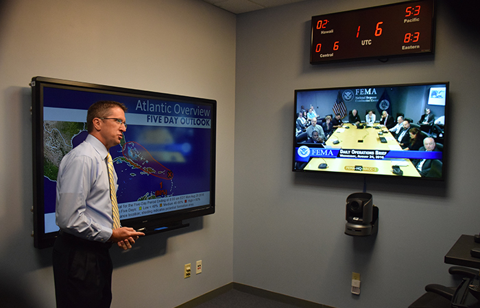The National Hurricane Center provides a daily briefing to FEMA leadership regarding potential and existing tropical cyclones. NHC Director Dr. Rick Knabb discussed the tropical wave approaching the Leeward Islands. It would become Hermine a week later. 