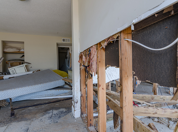 Oct. 15, 2016- Most of the lower level of this home along coastal South Carolina was gutted by the storm surge during Hurricane Matthew. 