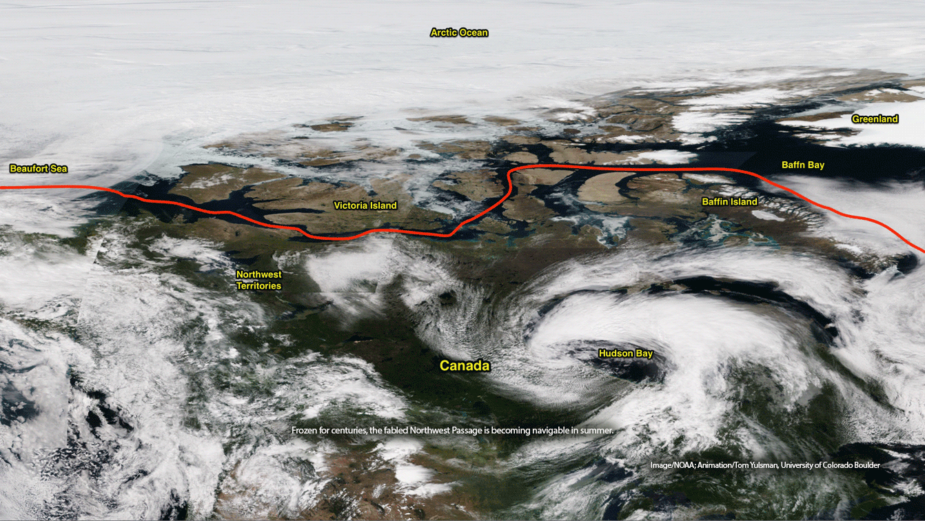Northwest Passage navigable in summer months.