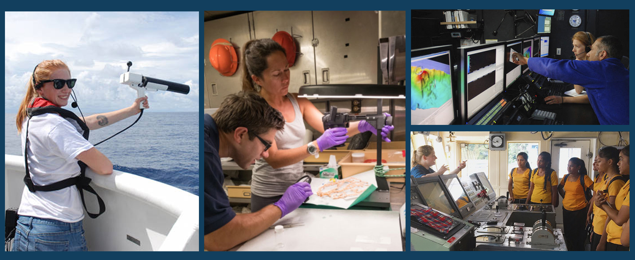 Photo Collage showing examples OER's Explorer-in-Training program which equips students with skills to meet the current and future demands of the ocean exploration workforce, providing meaningful experiential learning opportunities that support OER’s mission and inspire ocean literacy for the next generation.