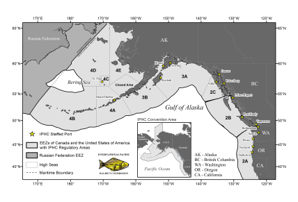 Convention Waters Map - IPHC Regulatory Areas