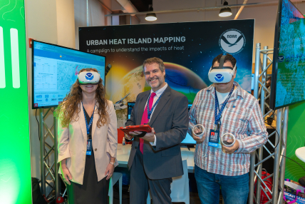 A cross-NOAA team from the OEd, NESDIS, and OAR showcased the Washington, D.C. urban heat islands virtual reality experience during the 2023 ESRI Federal GIS Conference, COP 27, and the White House Demonstration Day.