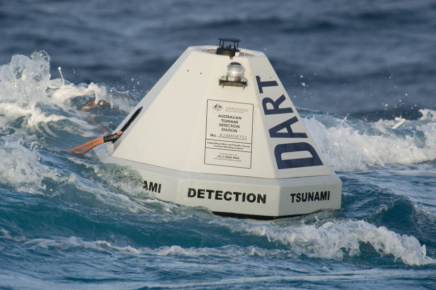 Deep-ocean Assessment and Reporting of Tsunamis (DART®) - Easy to Deploy (ETD) buoy system deployed in the ocean.