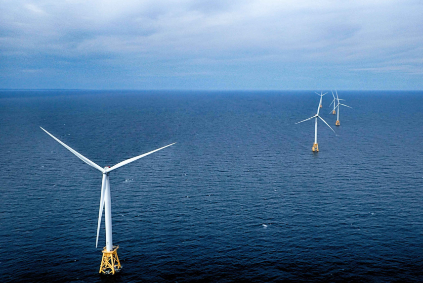 Offshore wind turbines.