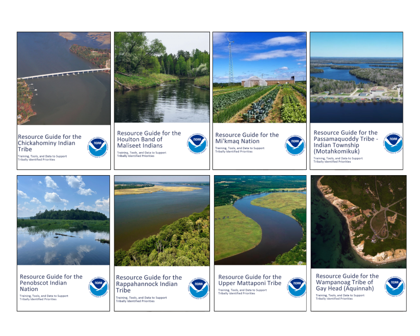 A collage of covers of eight tribal resource guides.