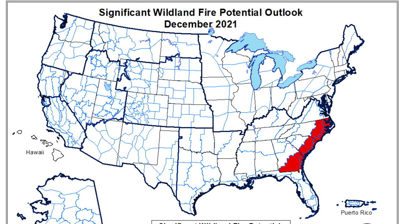 Map of cumulative forecasts of the eleven Geographic Area Predictive Services Units and the National Predictive Services Unit.  The entire text document can be found at the following link, National Wildland Significant Fire Potential Outlook.