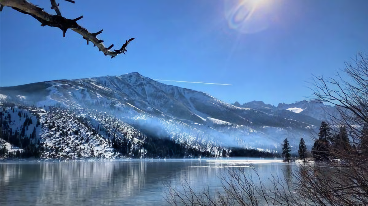 Smoke over Twin Lakes in Mono County, California, on January 24, 2022.