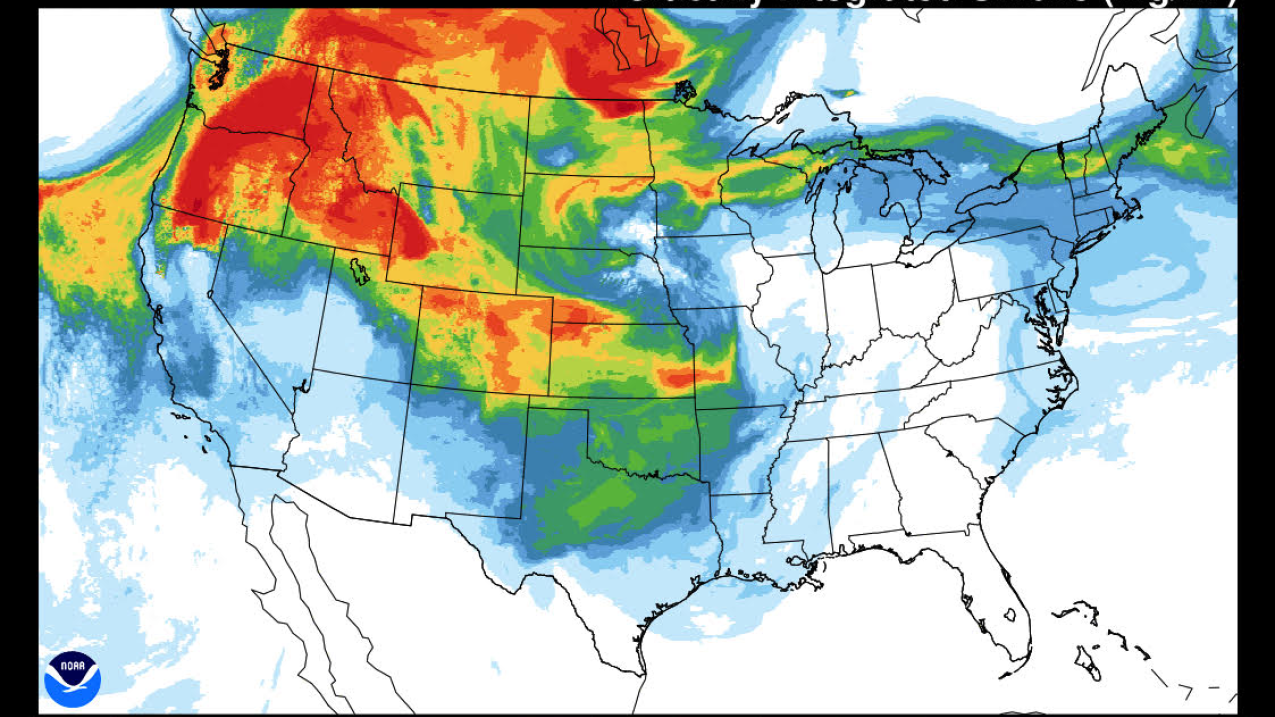 NOAA's HRRR-Smoke model ingests satellite data into a high-resolution weather model to predict where smoke from a wildfire will travel for the next 48 hours.  