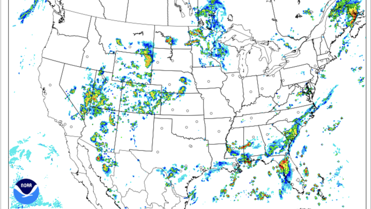 Image showing HRRR precipitation forecast for the contiguous United States on July 14, 2022. 