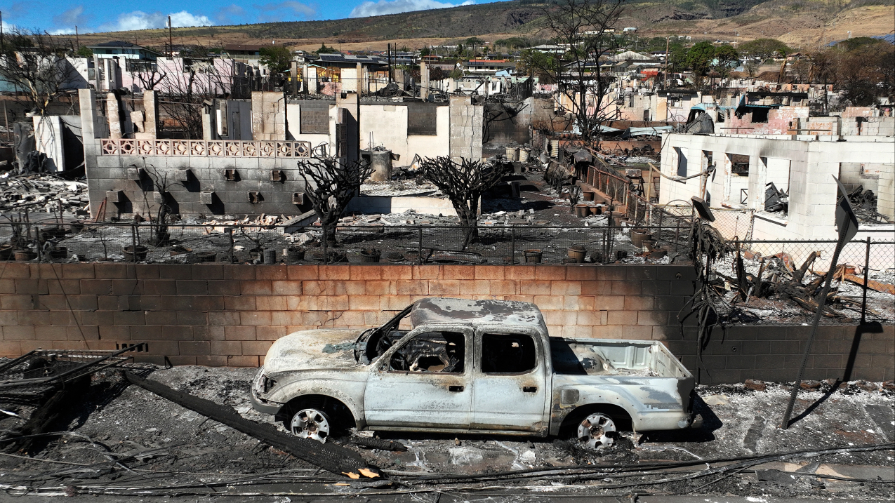 August 17, 2023: A neighborhood in Lahaina, Hawaii, is destroyed by the deadliest fire in the U.S. in over a century. This fire was one of 23 billion dollar disasters that struck the U.S. through August 2023 — the all-time highest number of billion dollar disasters on record. 