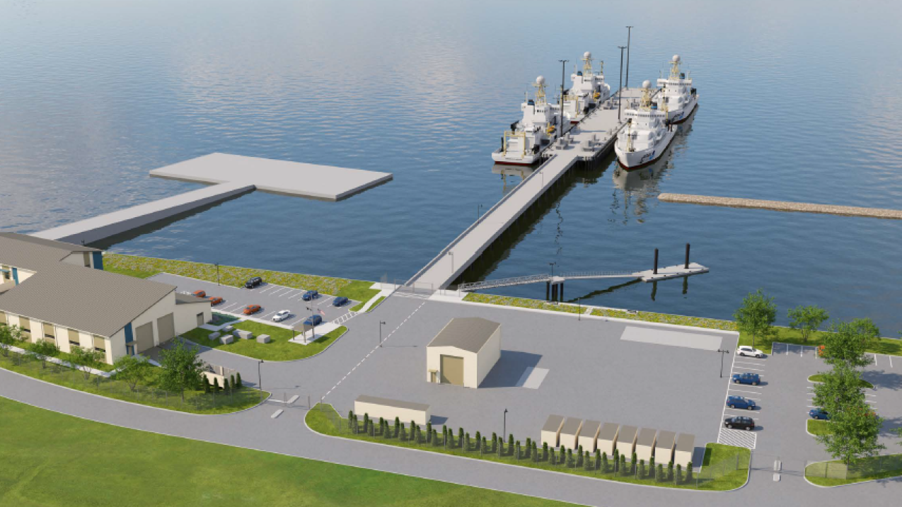 An illustration of the new NOAA marine operations center planned for Naval Station Newport in Rhode Island. 