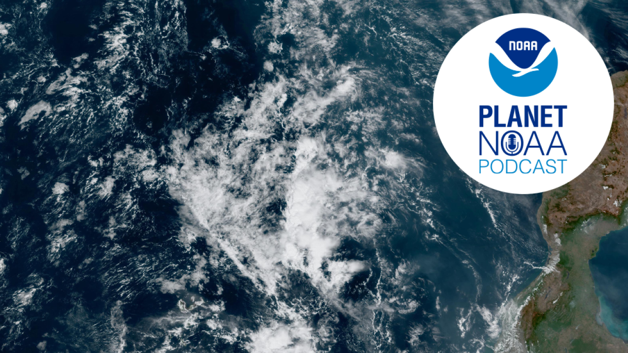 satellite image with Planet NOAA Podcast logo