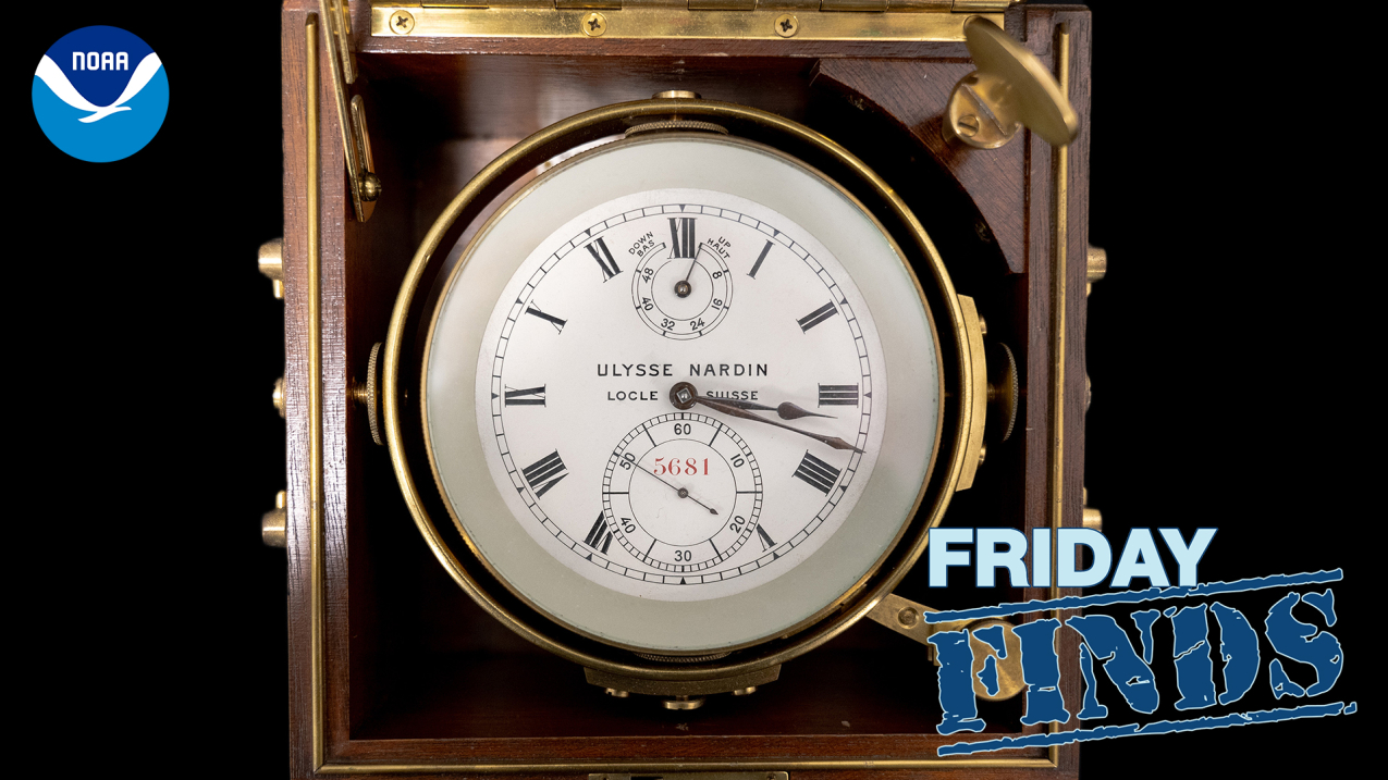 The face of a Ulysses Nardin marine chronometer used by the Coast and Geodetic Survey in the 1940s.