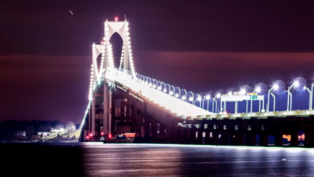Meteor shower over the Newport Bridge, Rhode Island.