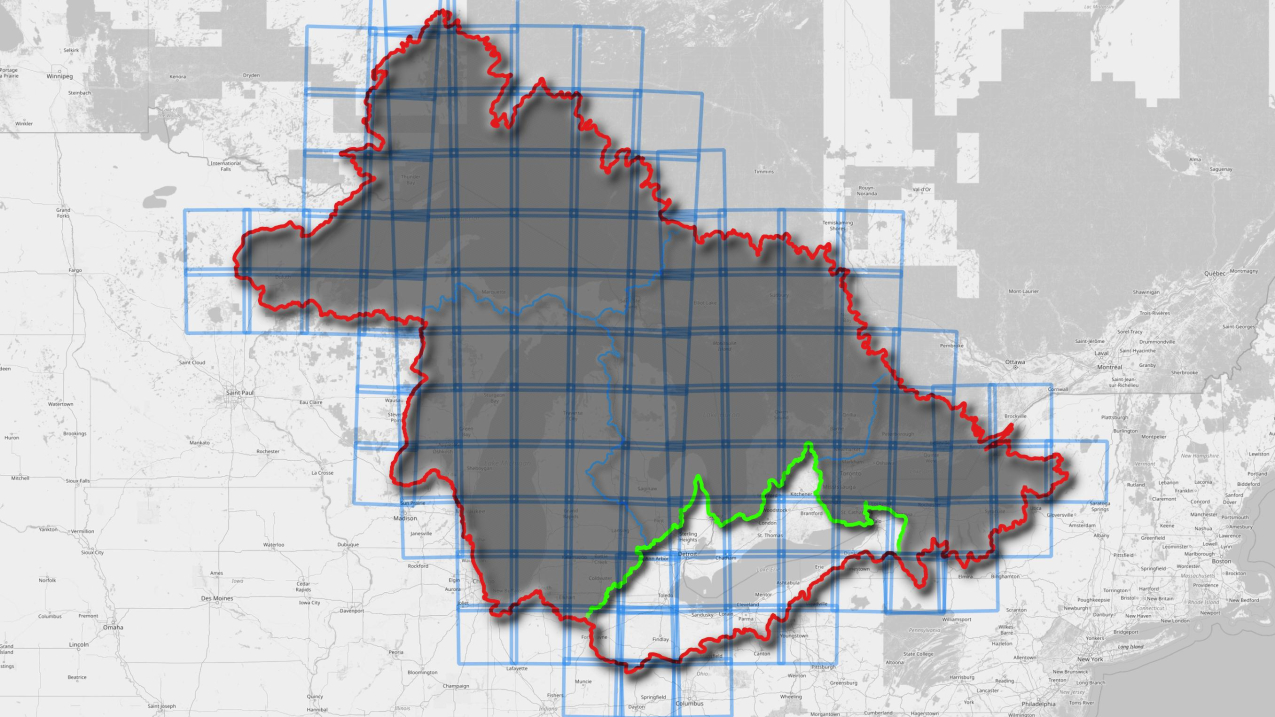 Sentinel 2 imagery tiles over Great Lakes basin
