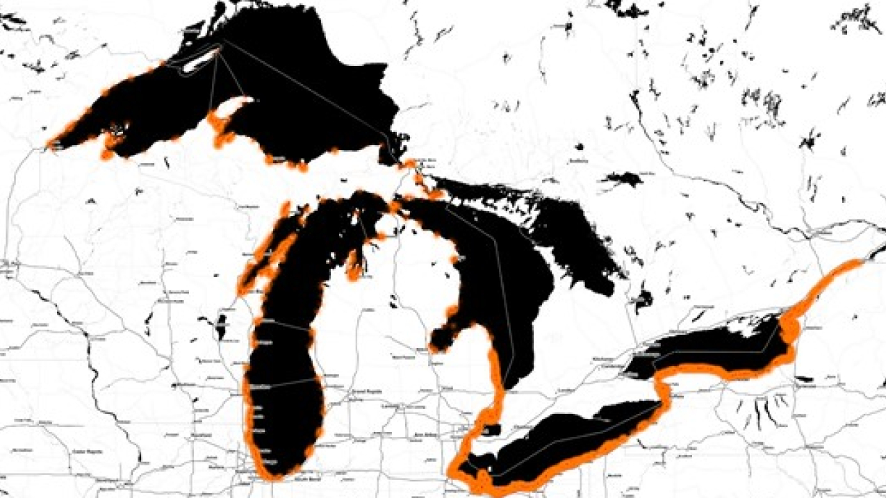 Hardened shoreline change map