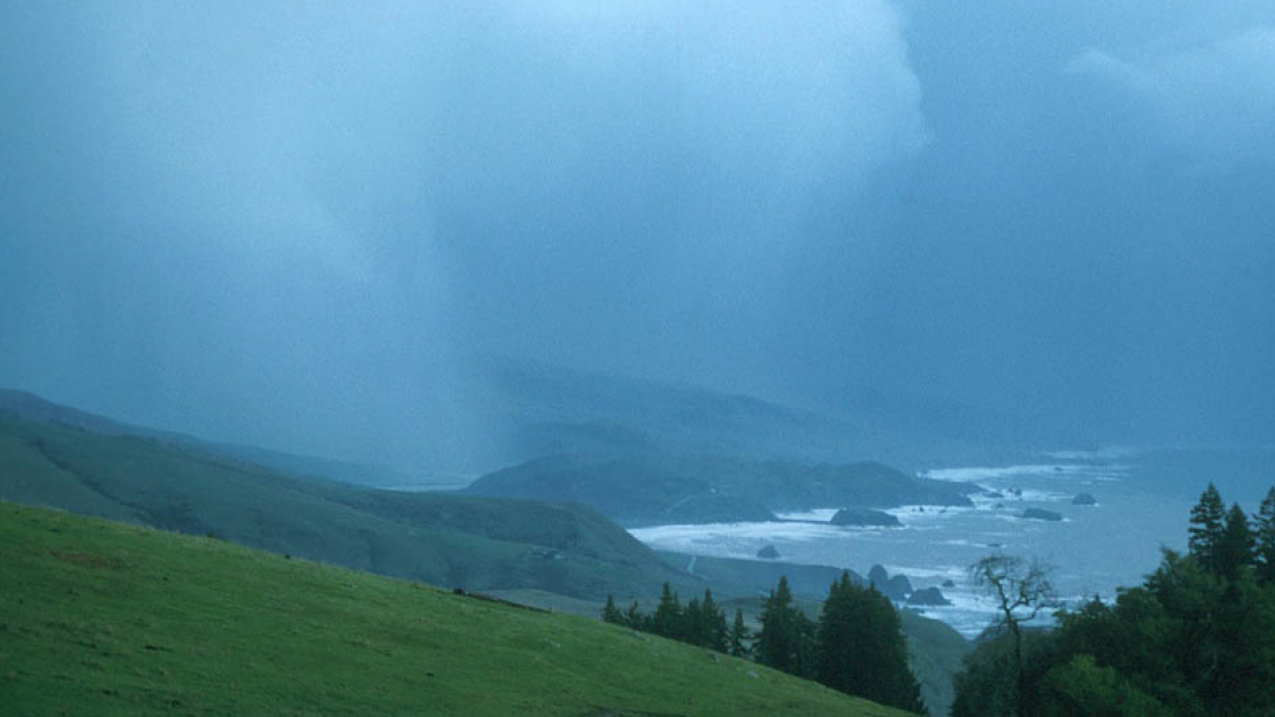 A storm darkens the sky at the mouth of the Russian River, north of Bodega Bay, Calif. Weather can change from minute-to-minute, hour-to-hour, day-to-day, and season-to-season. Climate, is the average of weather over time and space. 