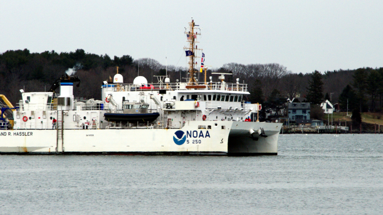 The NOAA Ship Ferdinand Hassler heads out to survey. 2016 marks the nation's 182nd hydrographic surveying season, collecting data for over two thousand square nautical miles in high-traffic U.S. coastal waters.