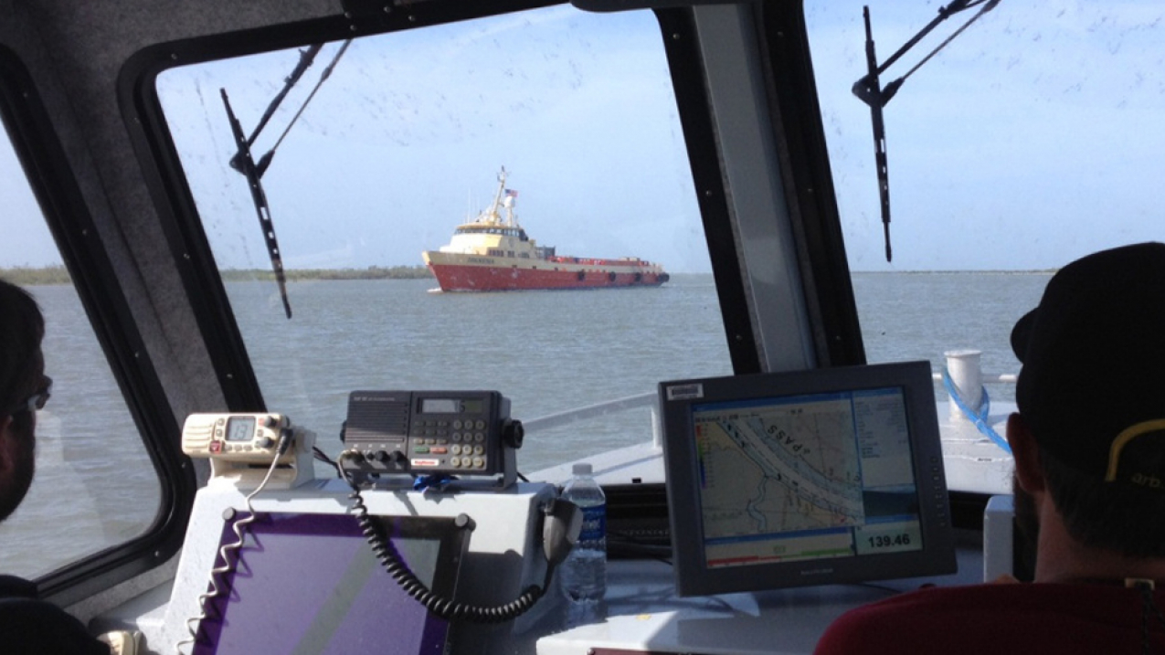 NOAA surveys ports to keep navigation safe and efficient. As Coast Survey’s navigation response team was wrapping up its surveys of Port Fourchon and Belle Pass on August 31, 2014, the pilot of the multi-purpose supply vessel HOS Achiever, inbound, asked if they found any dangers to navigation. The team found minor shoaling but no hazards.