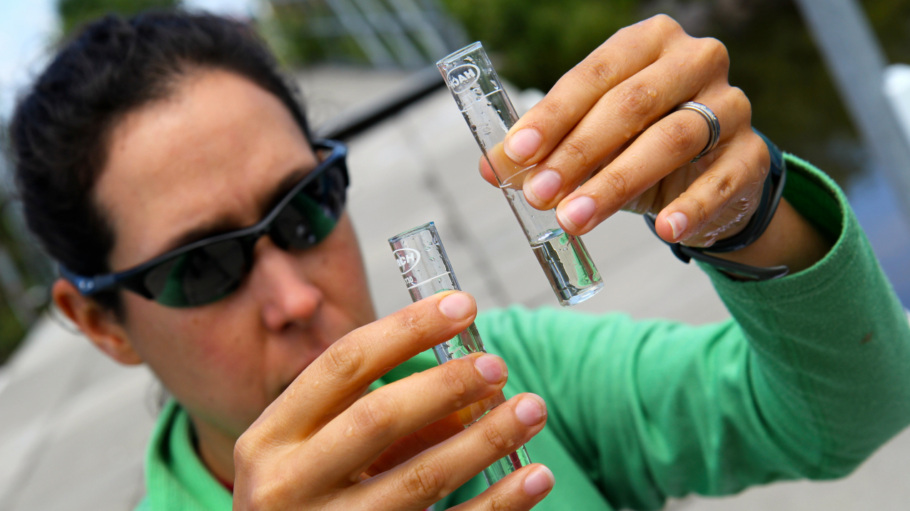 Teachers learn about water quality monitoring with the Lake Superior National Estuarine Research Reserve in a project funded by Great Lakes B-WET.