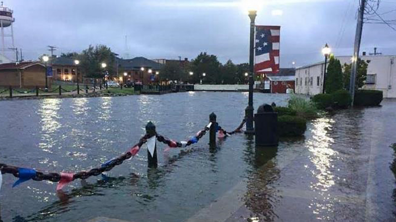 Major flooding in Milford, Delaware as a result of the the outskirts of Hurricane Joaquin in 2015.