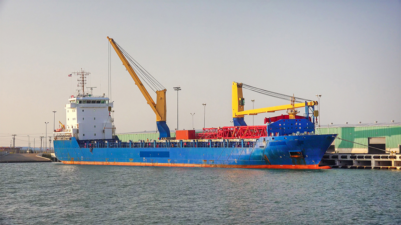 Cargo ship docked in Corpus Christi harbor, Texas