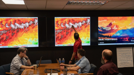 Kyle Thiem, Test & Evaluation Meteorologist with NOAA’s Global Systems Laboratory, describes a high wind event simulated with new wildland fire decision-support tools in NOAA’s new Fire Weather Testbed.