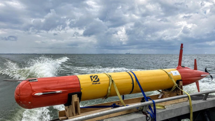A long-range autonomous underwater vehicle before deployment in Lake Erie in 2021.