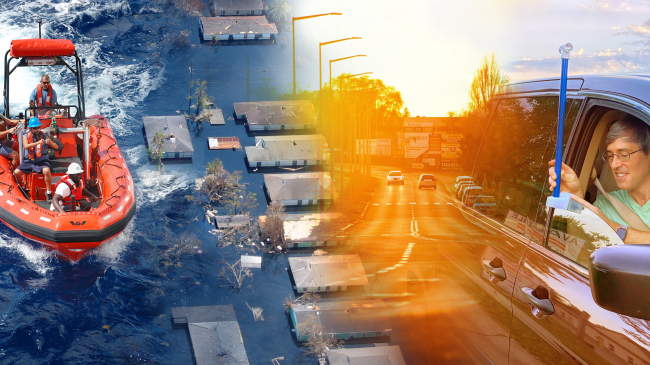 This collage illustrates climate impacts and NOAA Climate Program Office-funded solutions in action.