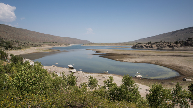 California's Grant Lake, controlled by the Los Angeles Department of Water & Power, appears to be nearly empty as viewed on August 13, 2021.
