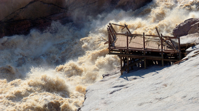 An undated photo showing an Augrabies Falls viewing platform destroyed by flooding on South Africa’s Orange River.