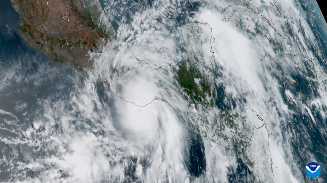An image from NOAA’s GOES-17 satellite of Hurricane Agatha nearing landfall on May 30, 2022.  