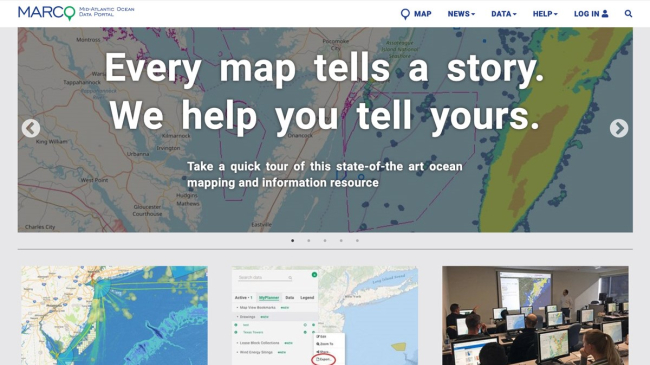 A screenshot of the Mid-Atlantic Ocean Data Portal homepage. 