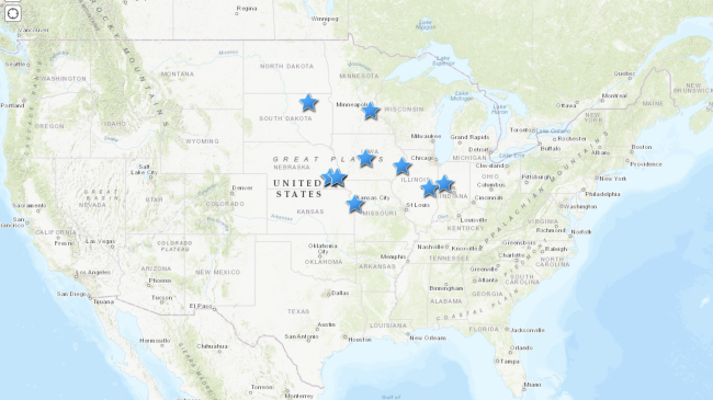 Location of climate partners on a US map